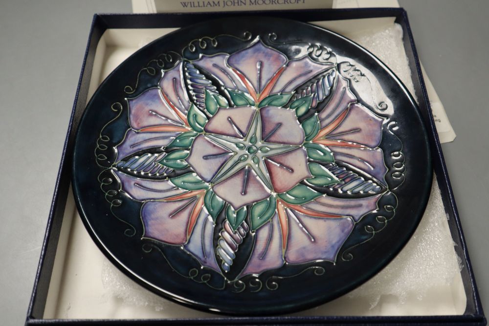 A Moorcroft 1996 year plate, Morning Glory, second series, fifth edition, designed by Rachel Bishop,